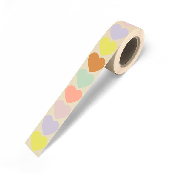 Rolle mit pastellfarbenen Herz-Stickern; 10 kleine Herzaufkleber Ø 2,2 cm