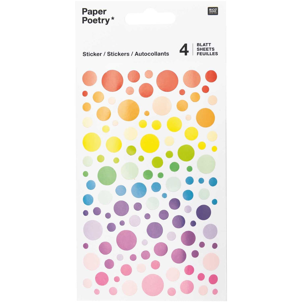 Paper Poetry Sticker-Set mit bunten Kreisstickern, 4 Bögen in Regenbogenfarben auf weißem Träger